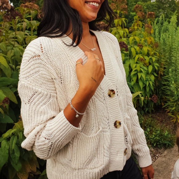 Madewell Sweaters - Madewell cardigan pointelle bone neutral 3 button essential knitwear capsule SM